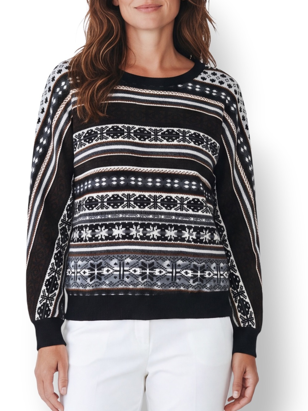 4/$20 Toska Fair Isle Nordic Black Gray Brown Pullover Sweater